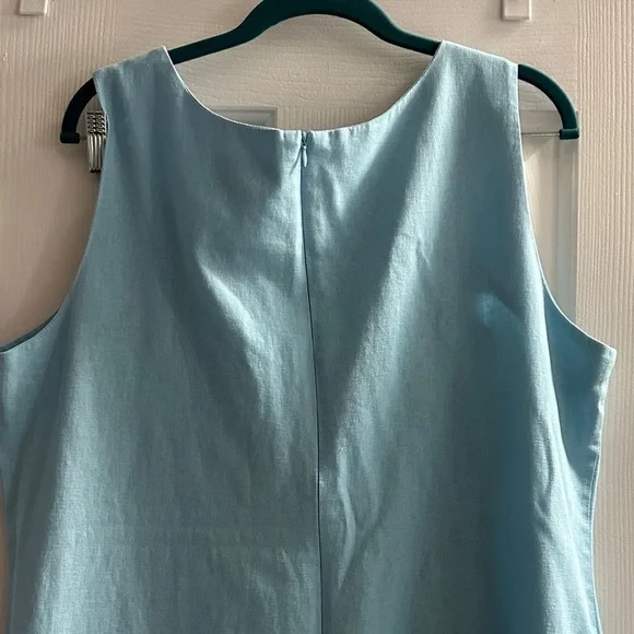 Vintage Scoop Neck Linen Blend Blue Sheath Midi Dress Sleeveless Tulips  XL - Picture 4 of 9